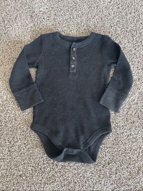 Cat & Jack Long-Sleeve Waffle Henley One-Piece in Charcoal Gray